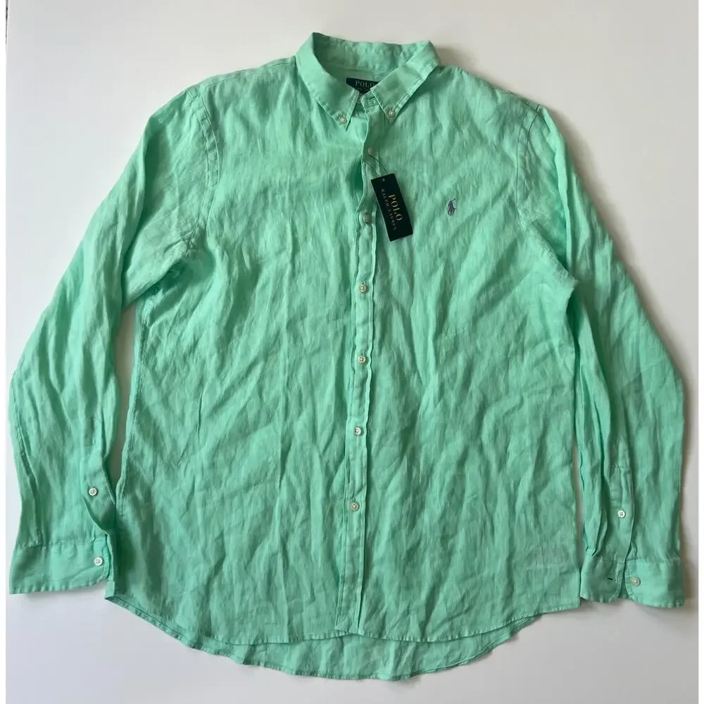 Polo Ralph Lauren Slim Fit Long Sleeve Linen Button Down Shirt Men's 2XL